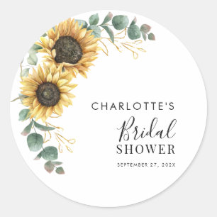 Eucalyptus Sunflower Flowers Bridal Shower Classic Round Sticker