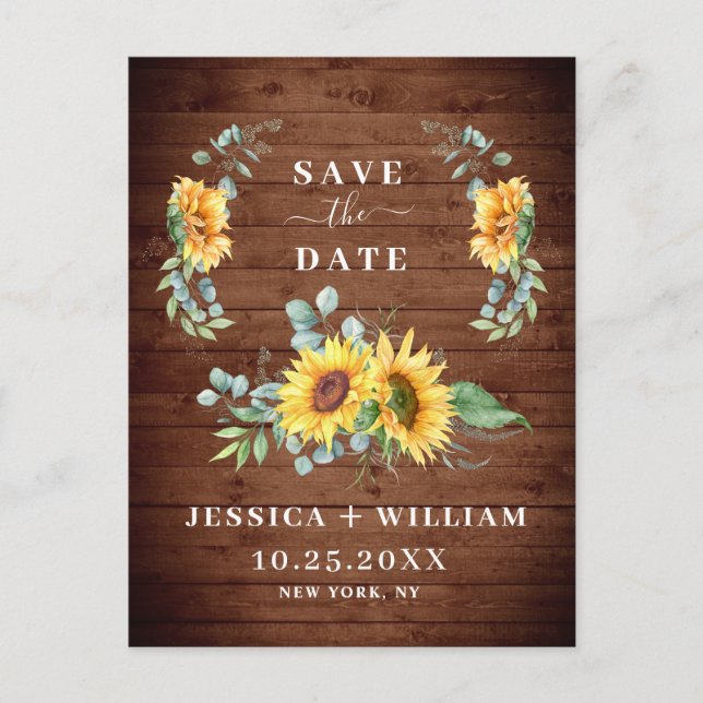 Eucalyptus Sunflower PHOTO Wedding Save the Date Announcement Postcard (Front)