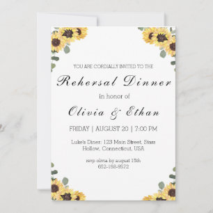 Eucalyptus sunflower rehearsal dinner invitations
