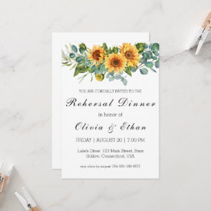Eucalyptus sunflower rehearsal dinner invitations