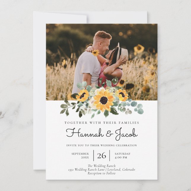 Eucalyptus Sunflower Rustic Wedding Invitation (Front)