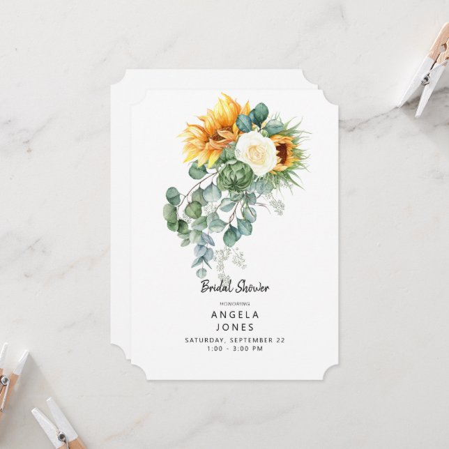  Eucalyptus Sunflower Tuscan Bridal Shower Invitation (Front/Back In Situ)