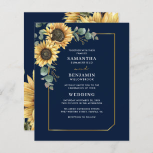 Eucalyptus Sunflower Wedding Floral Invitation