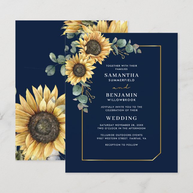Eucalyptus Sunflower Wedding Floral Invitation (Front/Back)
