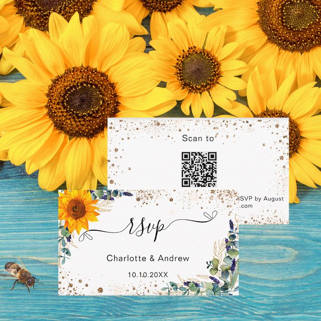 Eucalyptus sunflower wedding website RSVP QR code Enclosure Card (Creator Uploaded)