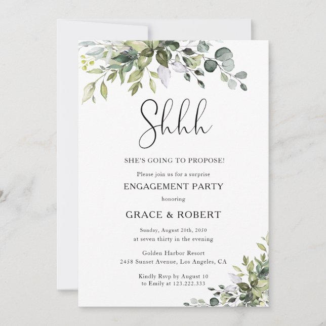 Eucalyptus Surprise Engagement Party  Invitation (Front)