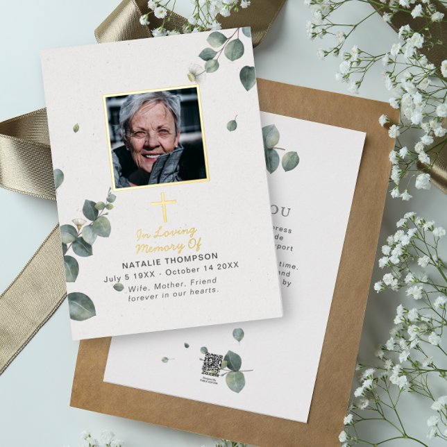 Eucalyptus Sympathy Funeral Photo Foil Card (Creator Uploaded)