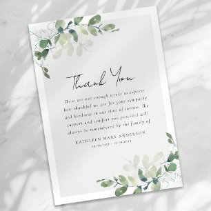 Eucalyptus Sympathy Funeral Thank You Card