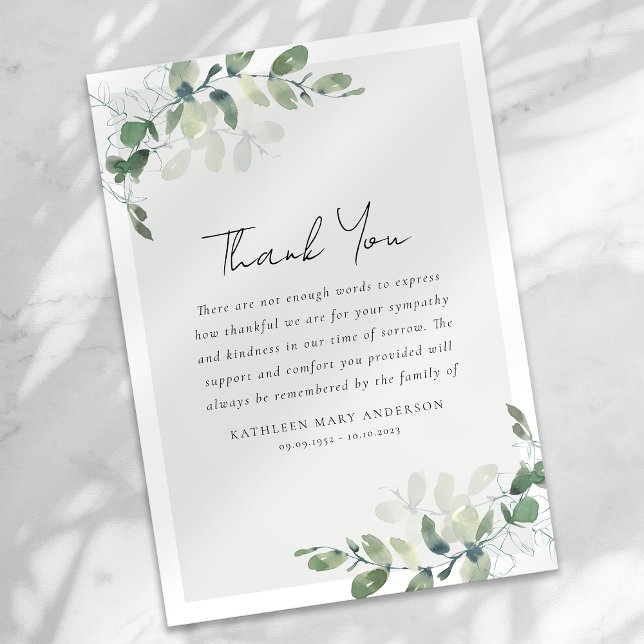 Eucalyptus Sympathy Funeral Thank You Card (Creator Uploaded)