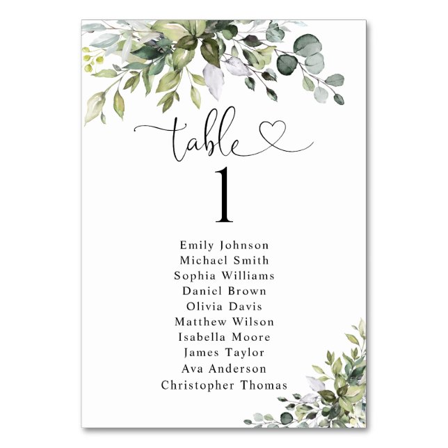 Eucalyptus Table Number Seating Chart (Front)