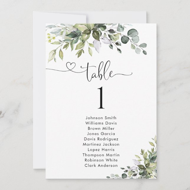 Eucalyptus Table Number Seating Chart (Front)
