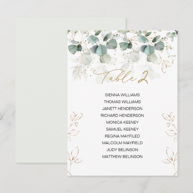 Eucalyptus Table Wedding Seating Chart Card (Front/Back)
