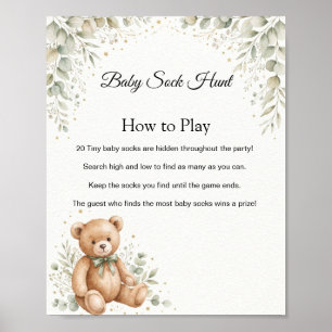 Eucalyptus Teddy Bear Baby Sock Hunt Game Sign