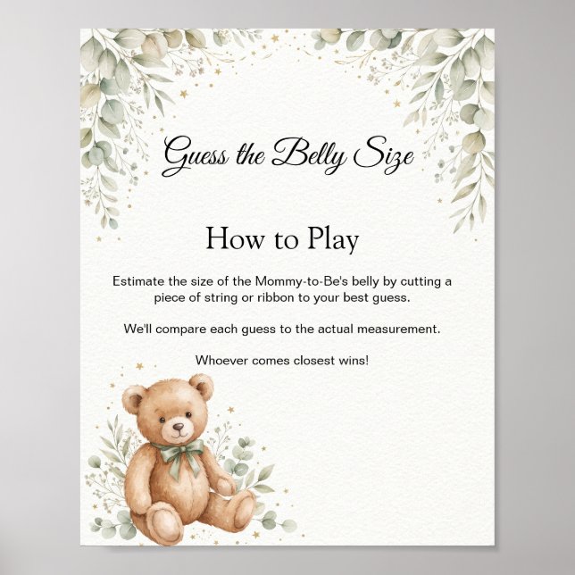 Eucalyptus Teddy Bear Guess Belly Size Game Sign (Front)