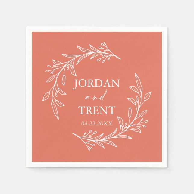 Eucalyptus Terracotta Custom Wedding Paper Napkins (Front)