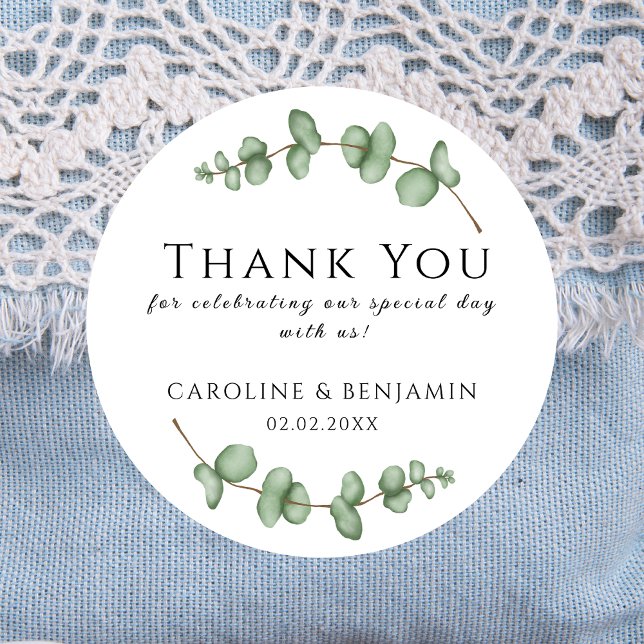 Eucalyptus Thank You For Celebrating with Us Classic Round Sticker (Creator Uploaded)