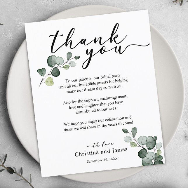 Eucalyptus Thank You Wedding Reception Card (Eucalyptus Thank You Wedding Reception Card)