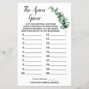 Eucalyptus The Apron Bridal Shower Game Card