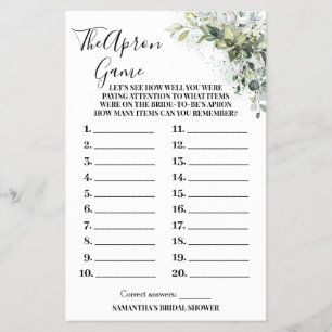 Eucalyptus The Apron Bridal Shower Game Card