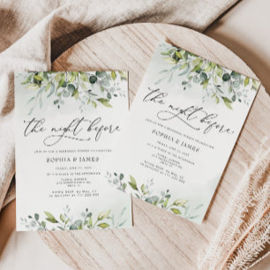 Eucalyptus the night before rehearsal dinner invitation