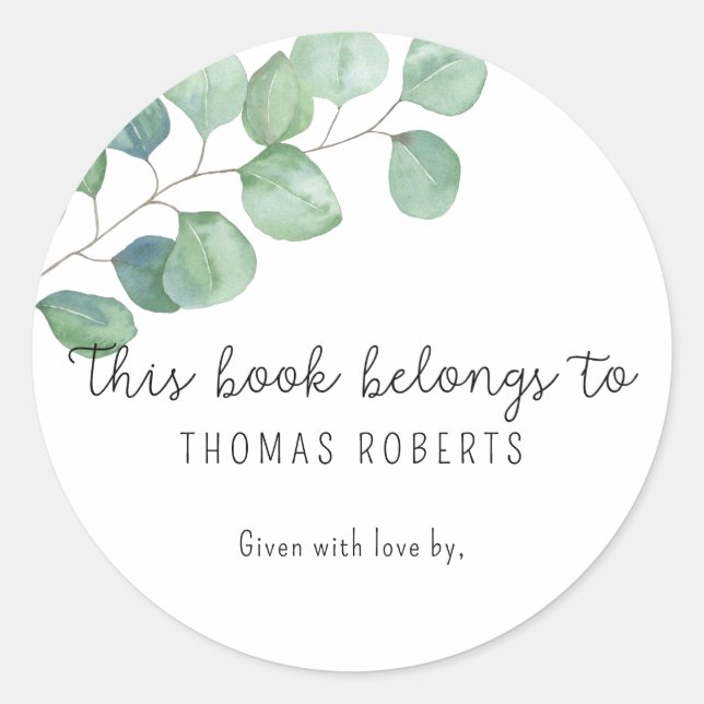Eucalyptus - this book belongs to with text classic round sticker (Front)
