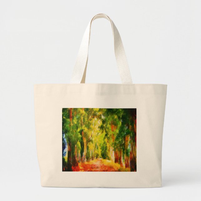 Eucalyptus Tree Lined Avenue Pointillism Art Large Tote Bag (Front)