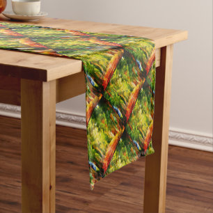 Eucalyptus Tree Lined Avenue Pointillism Art Short Table Runner
