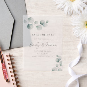 Eucalyptus unique Modern Elegant minimalist Vellum Invitations