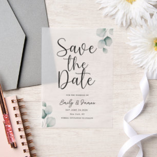 Eucalyptus unique Modern Elegant minimalist Vellum Invitations