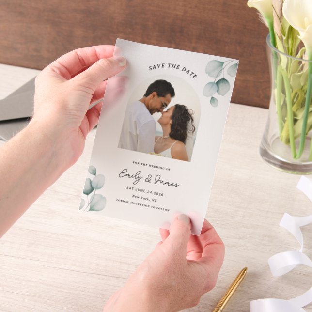 Eucalyptus  unique Modern Elegant minimalist  Vellum Invitations (Handheld)