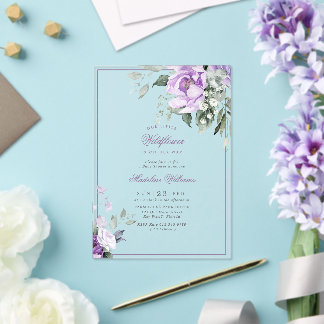 Eucalyptus Violet Flowers Baby Shower Acrylic Invitations