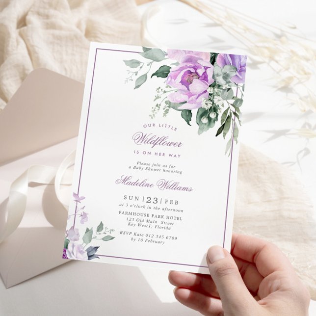 Eucalyptus Violet Flowers Baby Shower Invitation (Creator Uploaded)