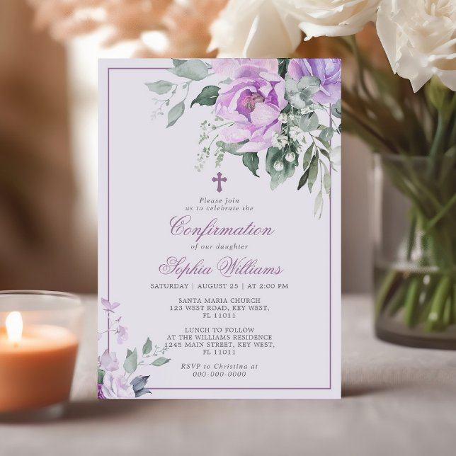 Eucalyptus Violet Flowers Confirmation Invitation (Creator Uploaded)