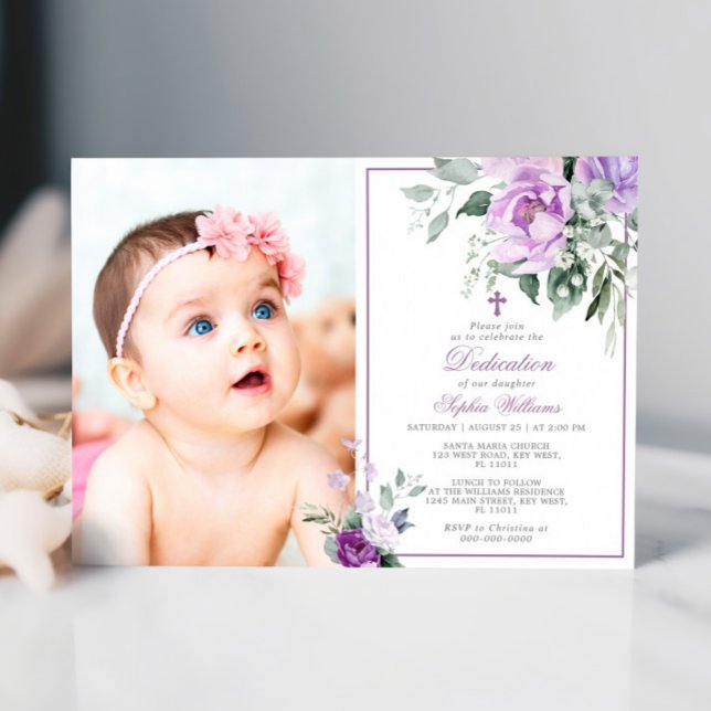 Eucalyptus Violet Flowers Photo Girl Dedication Invitation (Creator Uploaded)