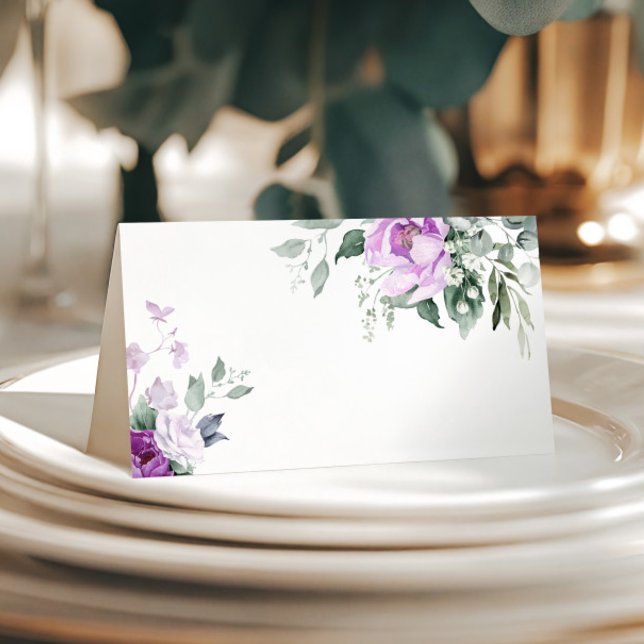 Eucalyptus Violet Flowers Wedding Place Card (Creator Uploaded)
