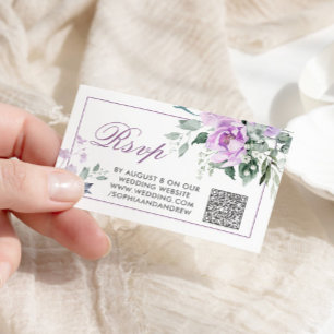 Eucalyptus Violet Flowers  Wedding QR Code RSVP Enclosure Card