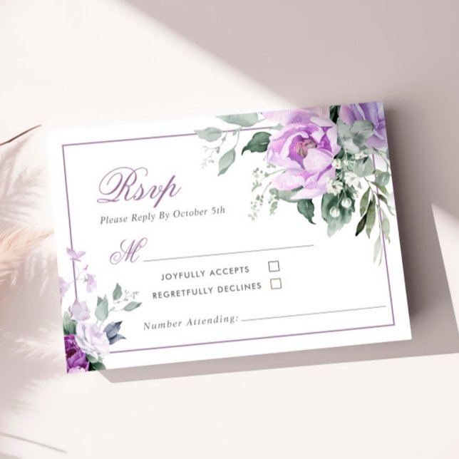 Eucalyptus Violet Flowers Wedding RSVP Card (Creator Uploaded)