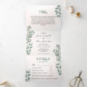 Eucalyptus Watercolor All-in-One Wedding  Tri-Fold Invitation