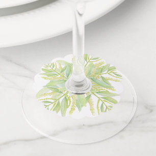 Eucalyptus watercolor art green leaves wine glass  tag
