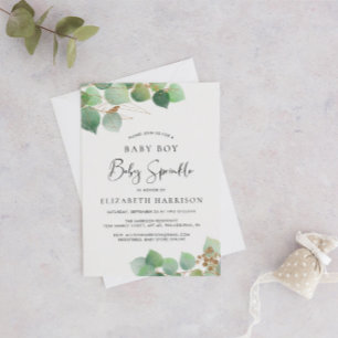 Eucalyptus Watercolor Baby Boy Sprinkle Invitation