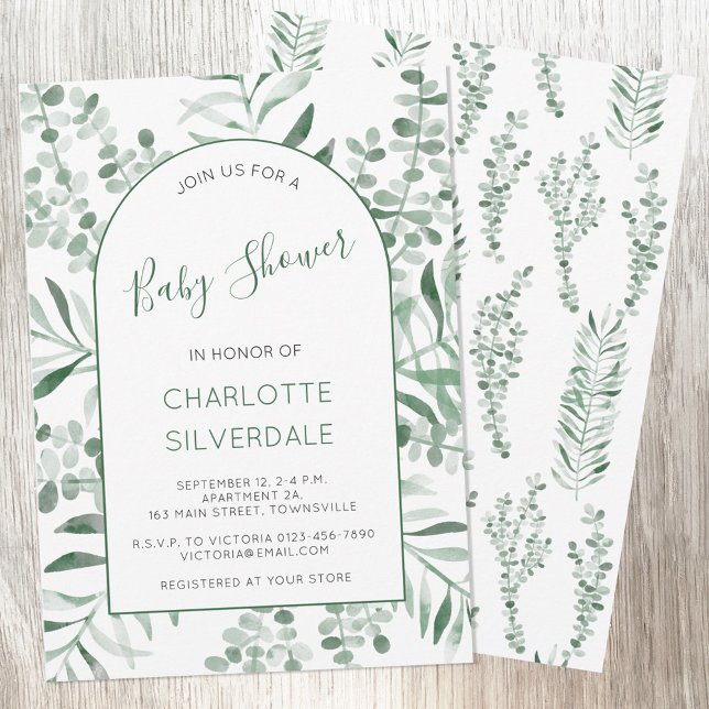 Eucalyptus Watercolor Baby Shower Invitation (Eucalyptus greenery watercolor elegant baby shower invitation )