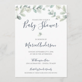 Eucalyptus Watercolor Baby Shower Invitation