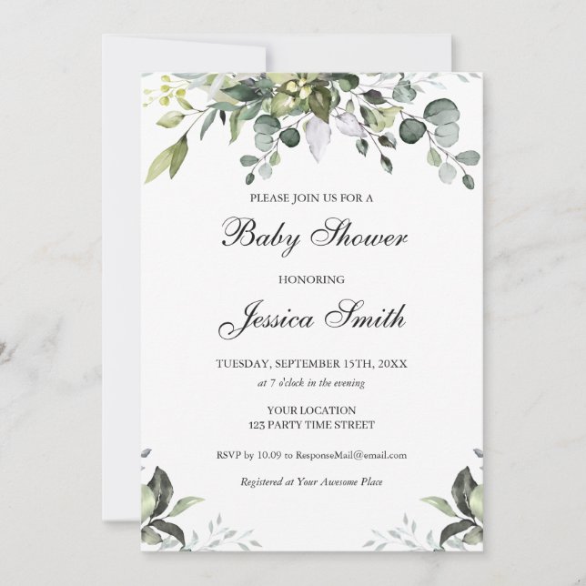 Eucalyptus Watercolor Baby Shower Invitation (Front)