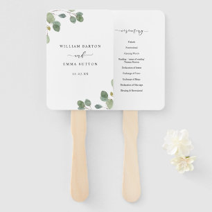 Eucalyptus Watercolor Botanical Wedding Program Hand Fan