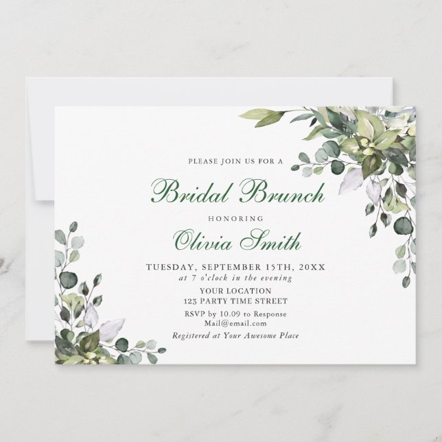 Eucalyptus Watercolor Bridal Brunch Invitation (Front)