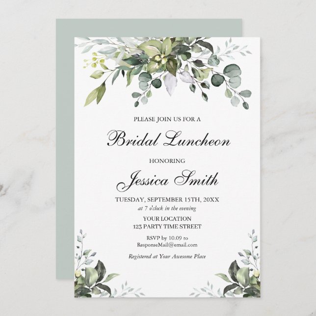 Eucalyptus Watercolor Bridal Luncheon Invitation (Front/Back)