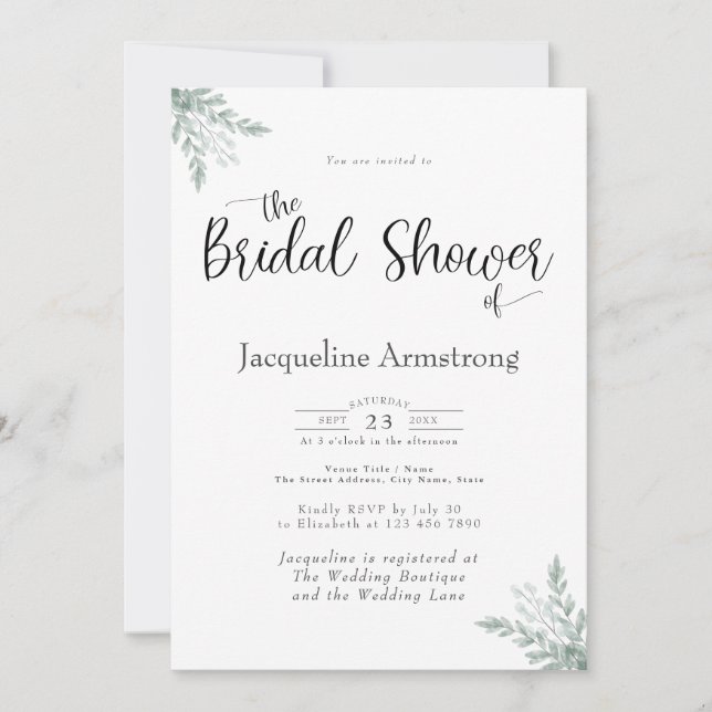 Eucalyptus Watercolor Bridal Shower Invitation (Front)