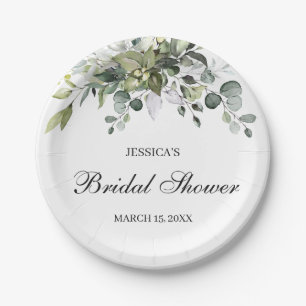 Eucalyptus Watercolor Bridal Shower Paper Plates