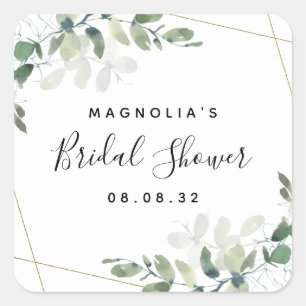 Eucalyptus Watercolor Bridal Shower  Square Sticke Sticker