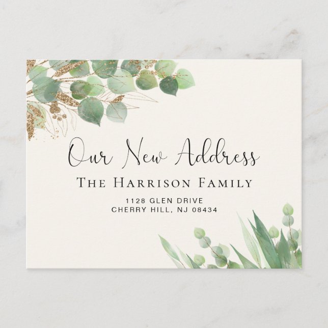 Eucalyptus Watercolor Family Moving Announcement Postcard (Front)